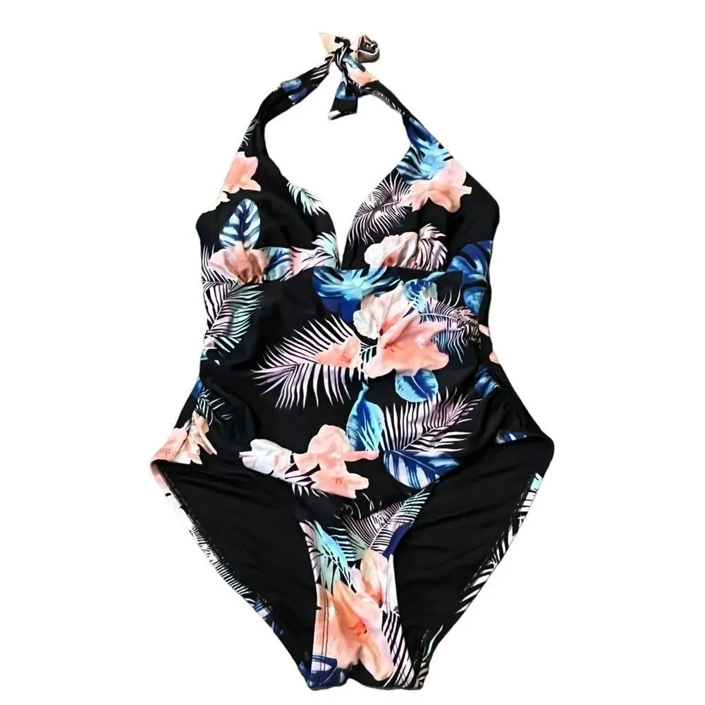 DKNY Tropical Print One Piece Swimsuit - Picture 1 of 7